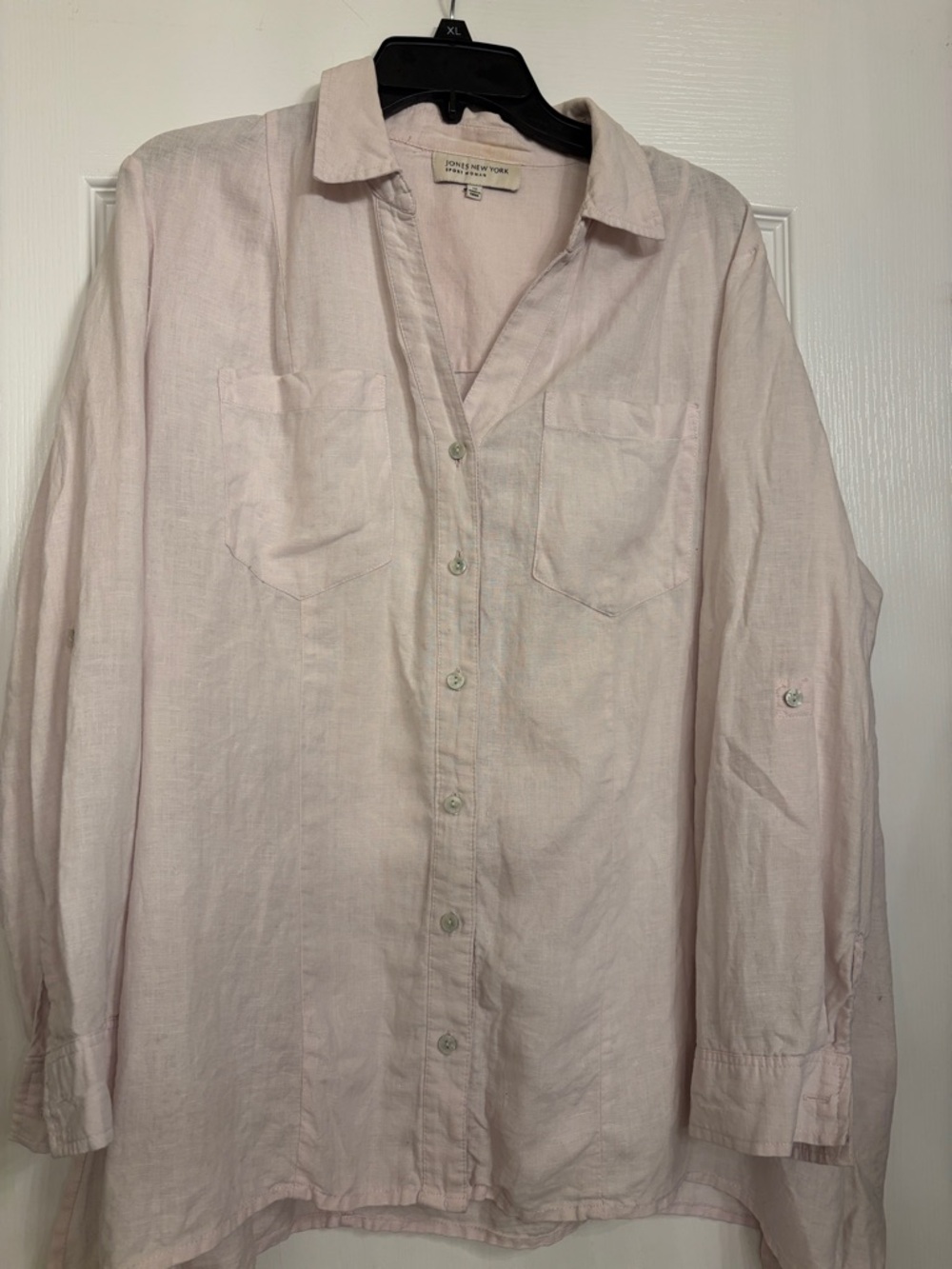 Jones New York Pale Pink Linen Button-Front Shirt